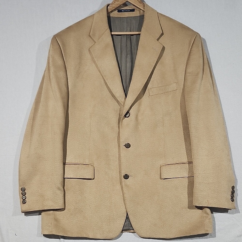 Chaps Ralph Lauren Vintage Men's Tan Faux Suede Blazer Jacket Sport Coat 46R